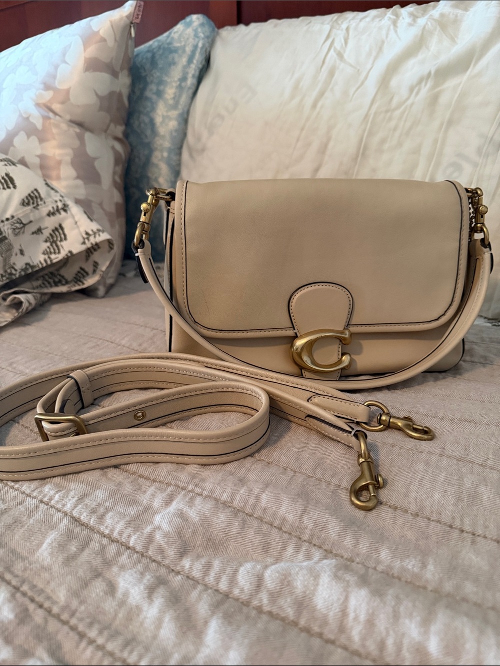 Coach Ivory Soft Tabby Leather Convertible Bag with Gold Hardware